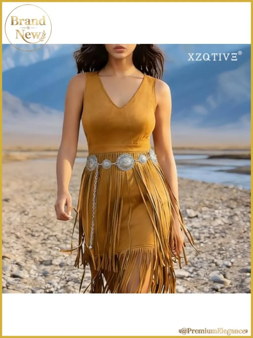 Western Concho Chain Belt Adjustable Metal Waist Belt for Dresses Jeans